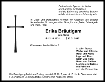 Anzeige von Erika Bräutigam von Nordbayerischer Kurier