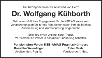Anzeige von Wolfgang Kühborth von Nordbayerischer Kurier