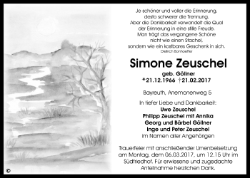 Anzeige von Simone Zeuschel von Nordbayerischer Kurier