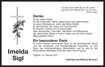Anzeige von Imelda Sigl von Nordbayerischer Kurier
