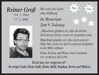 Anzeige von Reiner Groß von Nordbayerischer Kurier