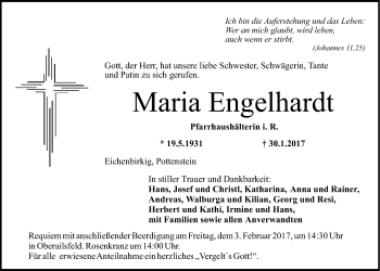 Anzeige von Maria Engelhardt von Nordbayerischer Kurier