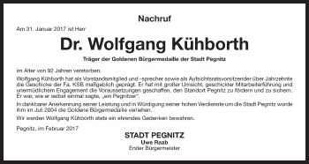 Anzeige von Wolfgang Kühborth von Nordbayerischer Kurier