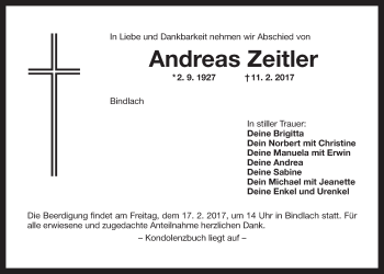 Anzeige von Andreas Zeitler von Nordbayerischer Kurier