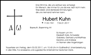 Anzeige von Hubert Kuhn von Nordbayerischer Kurier