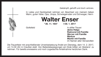 Anzeige von Walter Enser von Nordbayerischer Kurier