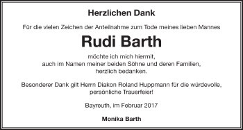 Anzeige von Rudi Barth von Nordbayerischer Kurier
