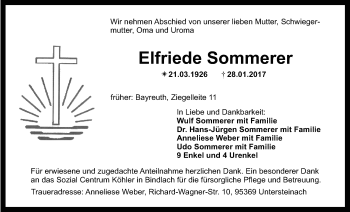 Anzeige von Elfriede Sommerer von Nordbayerischer Kurier