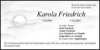 Anzeige von Karola Friedrich von Nordbayerischer Kurier