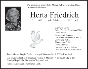Anzeige von Herta Friedrich von Nordbayerischer Kurier
