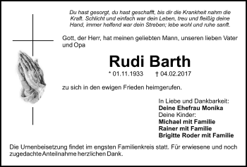 Anzeige von Rudi Barth von Nordbayerischer Kurier