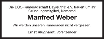 Anzeige von Manfred Weber von Nordbayerischer Kurier