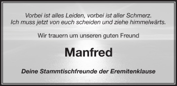 Anzeige von Manfred Weber von Nordbayerischer Kurier