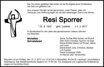 Anzeige von Resi Sporrer von Nordbayerischer Kurier