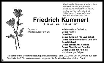 Anzeige von Friedrich Kummert von Nordbayerischer Kurier