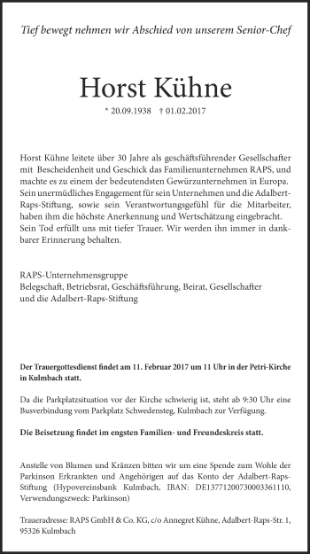 Anzeige von Horst Kühne von Nordbayerischer Kurier