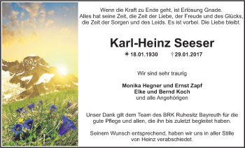 Anzeige von Karl-Heinz Seeser von Nordbayerischer Kurier