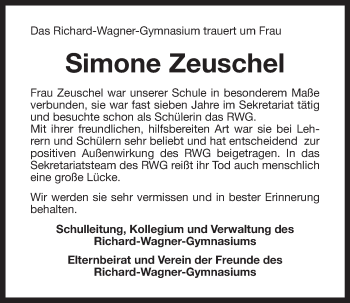 Anzeige von Simone Zeuschel von Nordbayerischer Kurier