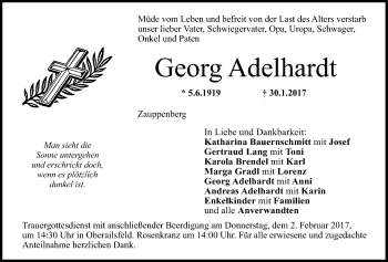 Anzeige von Georg Adelhardt von Nordbayerischer Kurier