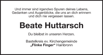 Anzeige von Beate Huttarsch von Nordbayerischer Kurier