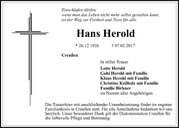 Anzeige von Hans Herold von Nordbayerischer Kurier