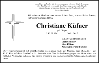 Anzeige von Christiane Küfner von Nordbayerischer Kurier