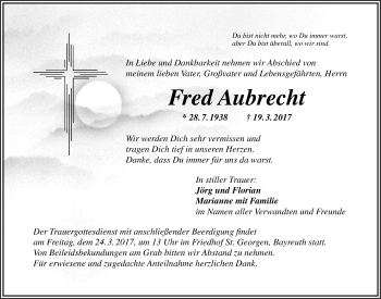Anzeige von Fred Aubrecht von Nordbayerischer Kurier