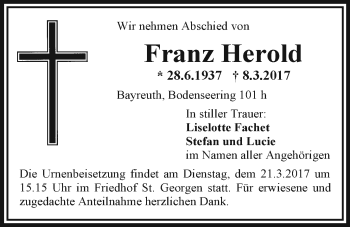 Anzeige von Franz Herold von Nordbayerischer Kurier