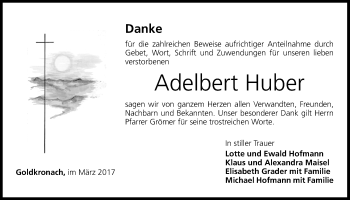 Anzeige von Adelbert Huber von Nordbayerischer Kurier