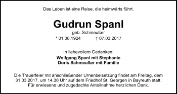 Anzeige von Gudrun Spanl von Nordbayerischer Kurier