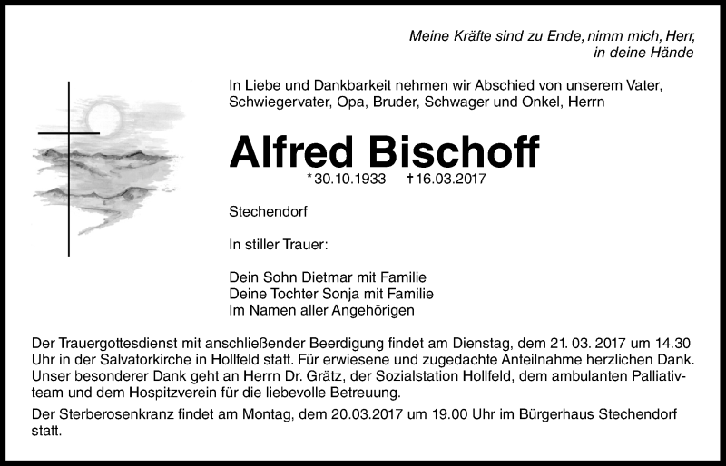  Traueranzeige für Alfred Bischoff vom 20.03.2017 aus Nordbayerischer Kurier