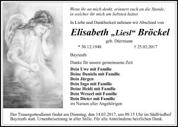 Anzeige von Elisabeth  Bröckel von Nordbayerischer Kurier