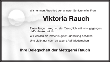 Anzeige von Viktoria Rauch von Nordbayerischer Kurier