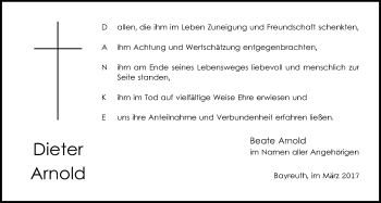 Anzeige von Dieter Arnold von Nordbayerischer Kurier