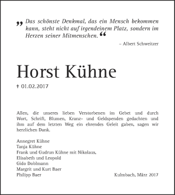 Anzeige von Horst Kühne von Nordbayerischer Kurier