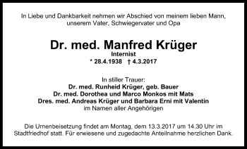 Anzeige von Manfred Krüger von Nordbayerischer Kurier