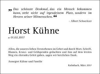 Anzeige von Horst Kühne von Nordbayerischer Kurier