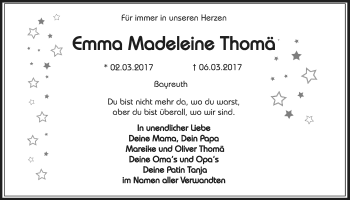 Anzeige von Emma Madeleine Thomä  von Nordbayerischer Kurier