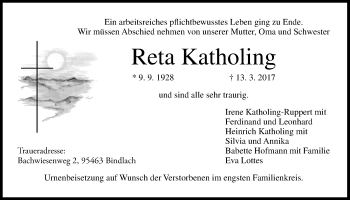 Anzeige von Reta Katholing von Nordbayerischer Kurier