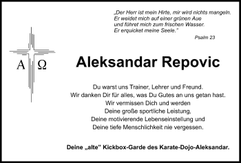 Anzeige von Aleksandar Repovic von Nordbayerischer Kurier