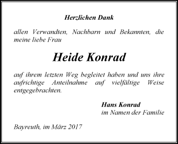 Anzeige von Heide Konrad von Nordbayerischer Kurier