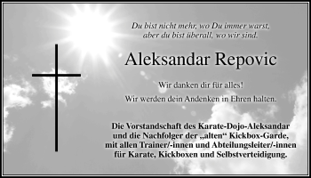 Anzeige von Aleksandar Repovic von Nordbayerischer Kurier