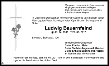 Anzeige von Ludwig Bauernfeind von Nordbayerischer Kurier