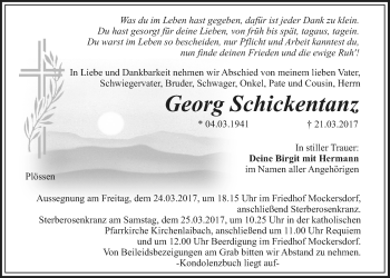 Anzeige von Georg Schickentanz von Nordbayerischer Kurier