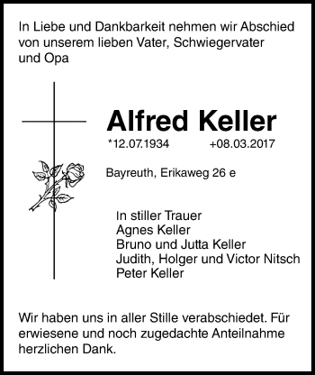 Anzeige von Alfred Keller von Nordbayerischer Kurier