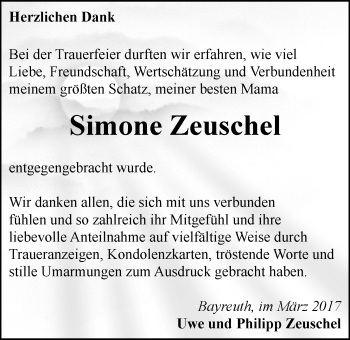 Anzeige von Simone Zeuschel von Nordbayerischer Kurier