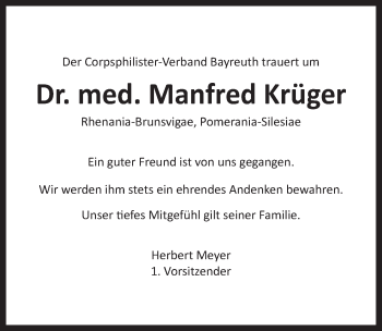 Anzeige von Manfred Krüger von Nordbayerischer Kurier