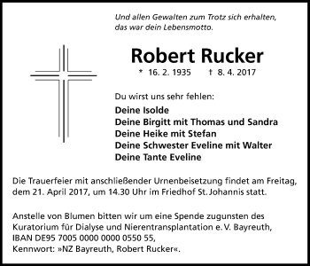 Anzeige von Robert Rucker von Nordbayerischer Kurier