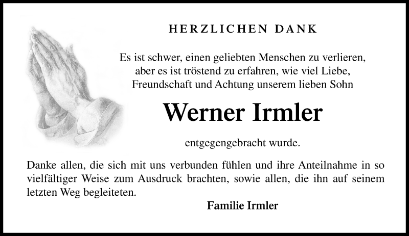  Traueranzeige für Werner Irmler vom 20.04.2017 aus Nordbayerischer Kurier