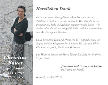 Anzeige von Christine Bauer von Nordbayerischer Kurier